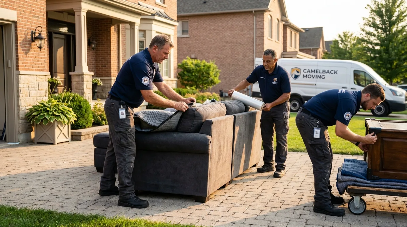Large estate moving crew wrapping furniture in Coldwater, OH